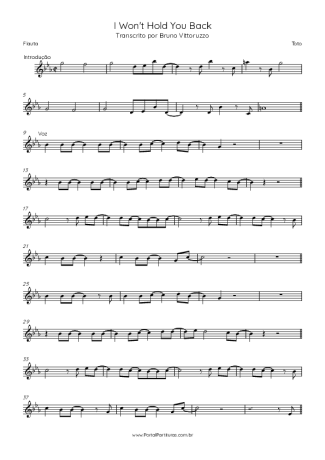 Toto I Won´t Hold You Back score for Flute