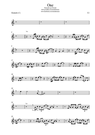 U2 One score for Clarinet (C)