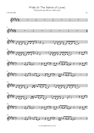 U2 Pride (In The Name Of Love) score for Clarinet (Bb)