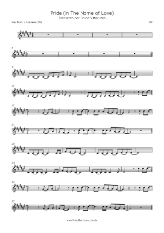 U2 Pride (In The Name Of Love) score for Tenor Saxophone Soprano (Bb)