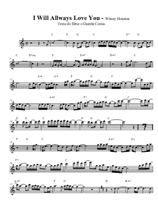 Whitney Houston  score for Clarinet (Bb)