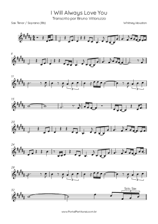 Whitney Houston  score for Tenor Saxophone Soprano (Bb)