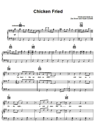 Zac Brown Band Chicken Fried score for Piano