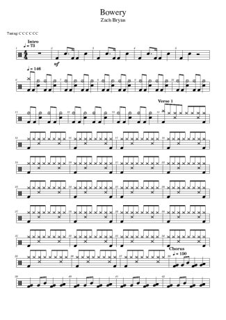 Zach Bryan Bowery (feat. Kings of Leon) score for Drums