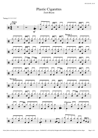 Zach Bryan Plastic Cigarettes score for Drums