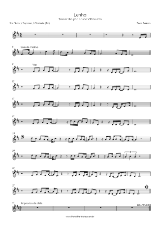 Zeca Baleiro Lenha score for Tenor Saxophone Soprano (Bb)