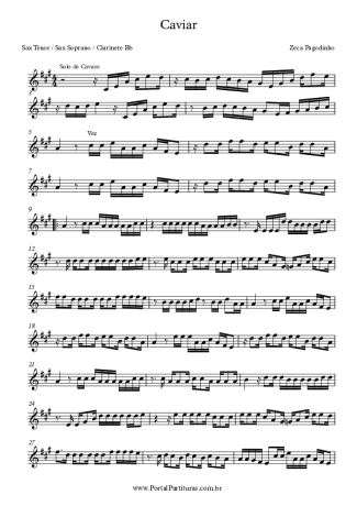 Zeca Pagodinho  score for Tenor Saxophone Soprano (Bb)