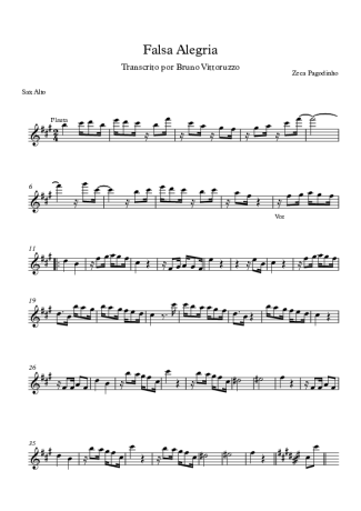 Zeca Pagodinho Falsa Alegria score for Alto Saxophone