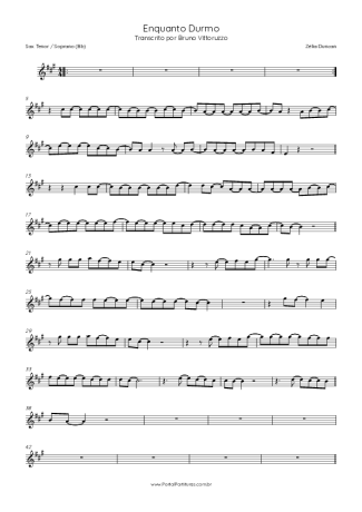 Zélia Duncan Enquanto Durmo score for Tenor Saxophone Soprano (Bb)